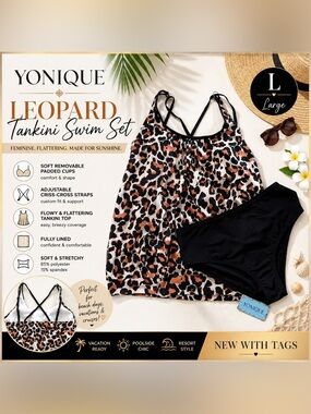YONIQUE Leopard Tankini Swim Set NWT Size Large